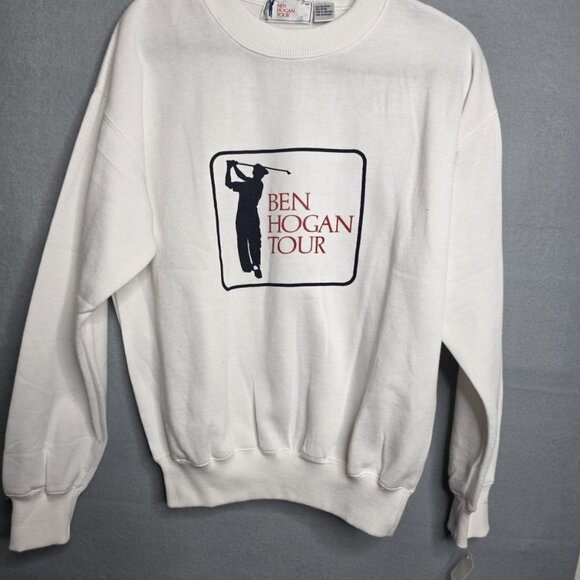 Vintage 90s Ben Hogan Tour Sweatshirt White Long Sleeve Retro Medium Cotton Poly - Picture 2 of 4